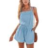 CUPSHE Women’s Romper Woven Square neckline Sleeveless Self-tie Pockets Straight leg Casual Dressy(Blue)