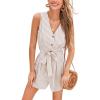 CUPSHE Women’s Romper Woven V Neck Sleeveless Waist Tie Wide Leg Stripes Belted Jumpsuit Outfit Casual Dressy(Apricot)