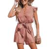 CUPSHE Women’s Rompers V Neck Flutter Sleeve Wide Leg Overall Waist Tie Outfit Casual Beach(Pink)