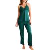 CUPSHE Womens Satin Pajamas Set Silk Sleeveless Pjs Sets Lace Camisole Top and Pants(Green)