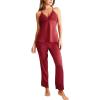 CUPSHE Womens Satin Pajamas Set Silk Sleeveless Pjs Sets Lace Camisole Top and Pants(Red)