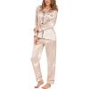 CUPSHE Womens Satin Silk Pajama Set Soft Pjs Sleepwear Short Sleeve Top with Long Pajama Pant Set(B-champagne)