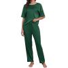 CUPSHE Womens Satin Silk Pajama Set Soft Pjs Sleepwear Short Sleeve Top with Long Pajama Pant Set(Blue Green)