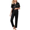 CUPSHE Womens Satin Silk Pajama Set Soft Pjs Sleepwear Short Sleeve Top with Long Pajama Pant Set(C-black)
