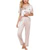 CUPSHE Womens Satin Silk Pajama Set Soft Pjs Sleepwear Short Sleeve Top with Long Pajama Pant Set(C-champagne)