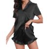 CUPSHE Womens Silk Pajamas Set Satin Short Sleeve Sleepwear Button Up Pjs Shorts Set(Midnight Dark)