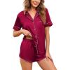 CUPSHE Womens Silk Pajamas Set Satin Short Sleeve Sleepwear Button Up Pjs Shorts Set(Wine Red)