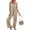 CUPSHE Women’s Sleeveless Spaghetti Strap Scoop Neckline Sleeveless Waist Tie Wide Leg Jumpsuit Beach Vacation Outfits(Beige)