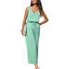 CUPSHE Women’s Sleeveless V Neck Sleeveless Waist Tie Wide Leg Jumpsuit Beach Vacation Outfits(Green)
