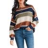 CUPSHE Womens Striped Sweaters Crewneck Long Sleeve Colorblock Casual Pullover Sweater Tops(Brown Stripe)