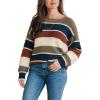CUPSHE Womens Striped Sweaters Crewneck Long Sleeve Colorblock Casual Pullover Sweater Tops(Green)