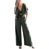 CUPSHE Women’s Summer Deep Neck Jumpsuit Short Sleeves Ruffle Straight Leg Long Pants with Pockets Beach Vacation Outfit(Green)
