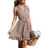 CUPSHE Women’s Summer Dresses 100% Cotton Plaid Ruffle Sleeve V Neck Tie Front Smocked Mini Dress(Brown)