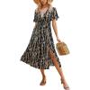 CUPSHE Women’s Summer Dresses Abstract Tie Dye V Neck Short Sleeve Elastic Waist Maxi Dress(Black)