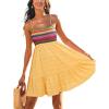 CUPSHE Womens Summer Dresses Sleeveless Paisley Beach Ruffled Spaghetti Straps Casual Vacation Mini Cover Up Dress(Yellow)
