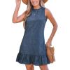 CUPSHE Womens Summer Dresses Sleeveless Tie Back High Crew Neck Ruffle Mini Short Dress(Blue)