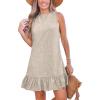 CUPSHE Womens Summer Dresses Sleeveless Tie Back High Crew Neck Ruffle Mini Short Dress(Khaki)