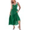 CUPSHE Womens Summer Dresses Spaghetti Straps Sleeveless Pleated Cutout Casual Sundress Vacation Outfit Flowy Maxi Dress(Green)