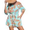 CUPSHE Women’s Summer Floral Jumpsuits Off Shoulder Half Sleeves Waist Tie Wide Leg 2025 Beach Vacation Outfits with Pockets(Green)