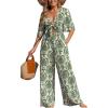 CUPSHE Women’s Summer Jumpsuit Short Sleeve V Neck Self Tie Tropical Floral Wide Leg Beach Vacation Romper(Green)