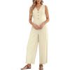 CUPSHE Women’s Summer Jumpsuit V Neck Sleeveless Button Front Wide Leg Beach Vacation Outfits(Beige)