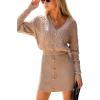 CUPSHE Women’s Sweater Dress Long Sleeve V Neck Knit Mini Dress Elegant Slim Fit Casual Fall Dress(Neutral)