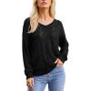 CUPSHE Women’s Sweater V Neck Long Sleeve Hollow Cable Knit Pullover Tops(B-black)
