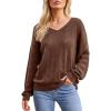 CUPSHE Women’s Sweater V Neck Long Sleeve Hollow Cable Knit Pullover Tops(B-brown)