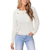 CUPSHE Womens Sweaters Long Sleeve Crew Neck Trendy Sweater Tops for Fall(White)