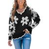 CUPSHE Womens Sweaters Long Sleeve Fall Sweater Trendy 2025 Floral V Neck Jumper Tops(Black)