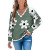 CUPSHE Womens Sweaters Long Sleeve Fall Sweater Trendy 2025 Floral V Neck Jumper Tops(Green)