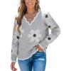 CUPSHE Womens Sweaters Long Sleeve Fall Sweater Trendy 2025 Floral V Neck Jumper Tops(Grey)