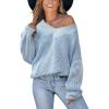 CUPSHE Womens Sweaters Oversized Sweater Loose Fit Long Sleeve Sweater V Neck Striped Pullover Sweater Tops(Blue & White Stripe)