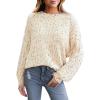 CUPSHE Womens Sweaters Rainbow Pom Casual Long Sleeve Ribbed Knit Pullover Sweater Tops(Beige)