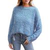 CUPSHE Womens Sweaters Rainbow Pom Casual Long Sleeve Ribbed Knit Pullover Sweater Tops(Blue)