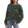 CUPSHE Womens Sweaters Rainbow Pom Casual Long Sleeve Ribbed Knit Pullover Sweater Tops(Green)