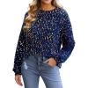 CUPSHE Womens Sweaters Rainbow Pom Casual Long Sleeve Ribbed Knit Pullover Sweater Tops(Navy)