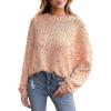 CUPSHE Womens Sweaters Rainbow Pom Casual Long Sleeve Ribbed Knit Pullover Sweater Tops(Pink)