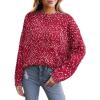 CUPSHE Womens Sweaters Rainbow Pom Casual Long Sleeve Ribbed Knit Pullover Sweater Tops(Red)
