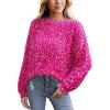CUPSHE Womens Sweaters Rainbow Pom Casual Long Sleeve Ribbed Knit Pullover Sweater Tops(Rose Red)