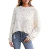 CUPSHE Womens Sweaters Rainbow Pom Casual Long Sleeve Ribbed Knit Pullover Sweater Tops(White)