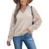 CUPSHE Womens Sweaters V Neck Long Sleeve Lightweight Soft Crochet Casual Pullover Sweater Tops(Apricot)