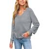CUPSHE Womens Sweaters V Neck Long Sleeve Lightweight Soft Crochet Casual Pullover Sweater Tops(B-grey)