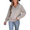 CUPSHE Womens Sweaters V Neck Long Sleeve Lightweight Soft Crochet Casual Pullover Sweater Tops(Khaki)