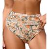 CUPSHE Womens Swimsuit Bikini Bottom High Waisted Bathing Suit Ruched Full Coverage(Apricot/Floral)