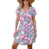 CUPSHE Women’s Swimsuit Coverup Casual V Neck Beach Dress Short Sleeve Elastic Waist Swimwear Cover Ups 2026 Beachwear(Purple Leaf)