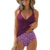 CUPSHE Women’s Tankini Set Swimsuit Twist Front Cutout Bathing Suit Crossback Self Tie Mid Rise(Deep Plum/Floral)