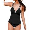 CUPSHE Women’s Tankini Set Two Piece Bathing Suit Tummy Control Crisscross Back Tie Mid Rise Shell Stitched(Black)