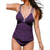 CUPSHE Women’s Tankini Set Two Piece Bathing Suit Tummy Control Crisscross Back Tie Mid Rise Shell Stitched(Plum Purple)