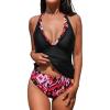 CUPSHE Women’s Tankini Sets Halter V Neck Two Piece Bathing Suits Adjustable Straps Mid Rise Swimwear(Black/Ethnic)